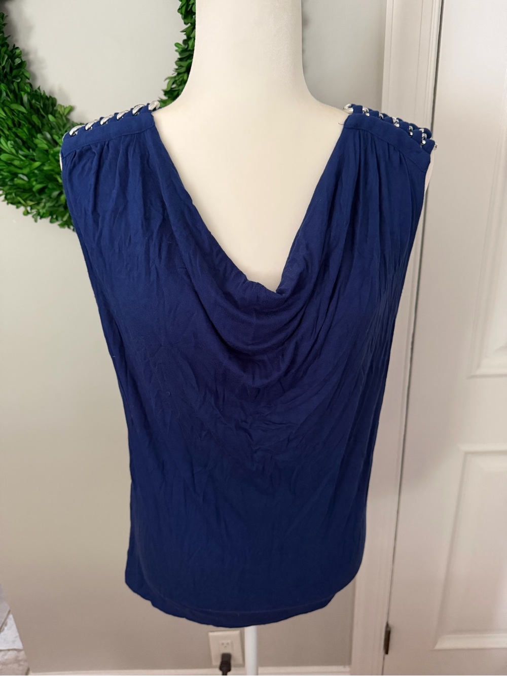 Michael Michael Kors- Sleeveless Cowl Top with silver chain details on shoulders